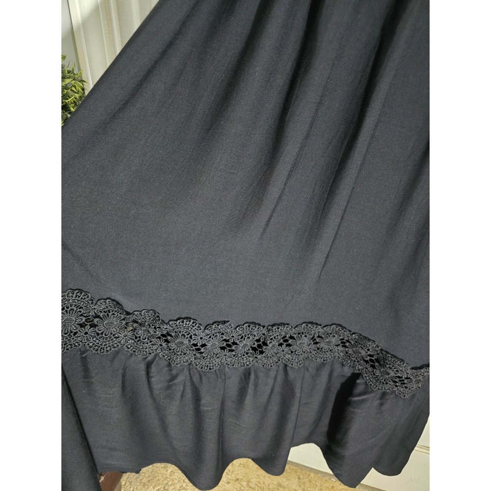 Zesica Black Smocked Crochet Lace Flutter Sleeve Tiered Viscose Dress Large NWT - Picture 12 of 13